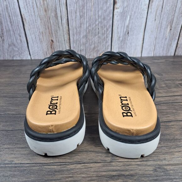 Born Freesia Leather Braid Elevated Women's Sz 7 M Sandals Black (VGC) - Picture 4 of 8